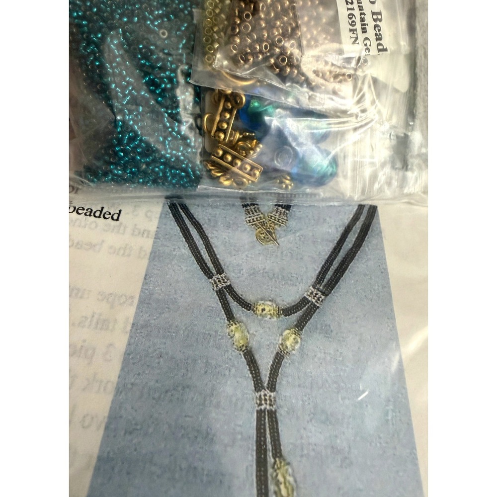 Necklace Beading Kit Y Dangle Teal Gold Tone DIY Craftcore